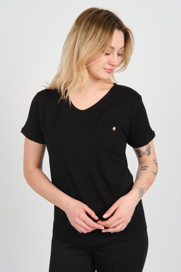 Sistas Kadın Kısa Kollu Süs Cep Detaylı Duble Kol Bluz 4110 Siyah - Image 1