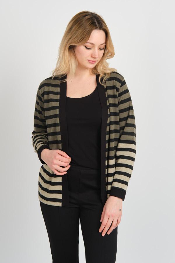 Sistas Kadın Çizgili Düğmesiz Ceket 24908 Haki - Image 1