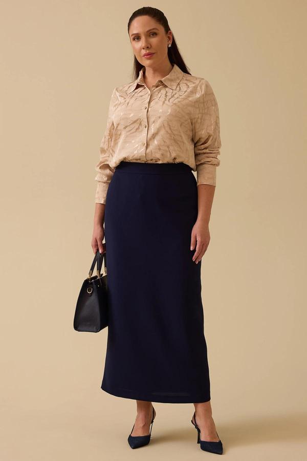 Galaxi Kadın Büyük Beden Düz Kesim Etek 4005 Lacivert - Image 1