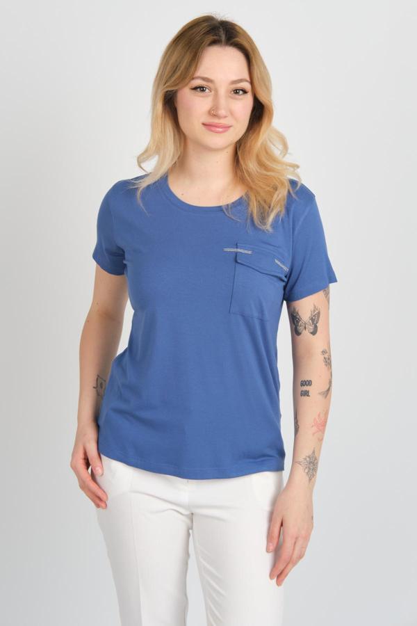 Sistas Kadın Kapak Cepli Bisiklet Yaka Kısa Kollu Bluz 4144 Indigo - Image 1