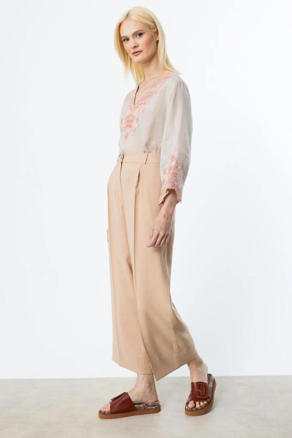 Ekol Kadın Tek Pile Bol Paça Pantolon 2106 Kum - Image 1