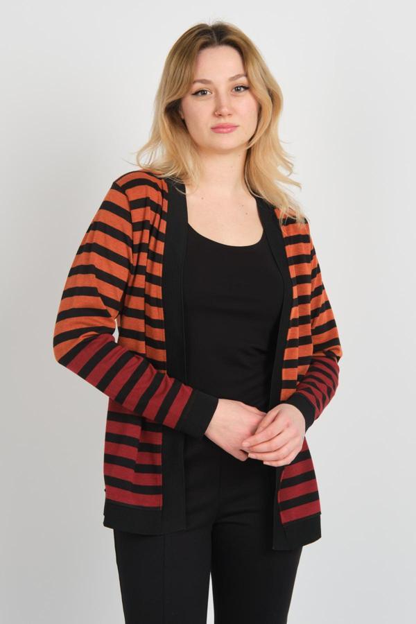 Sistas Kadın Çizgili Renk Geçişli Uzun Kol Ceket 23954 Kiremit - Image 1