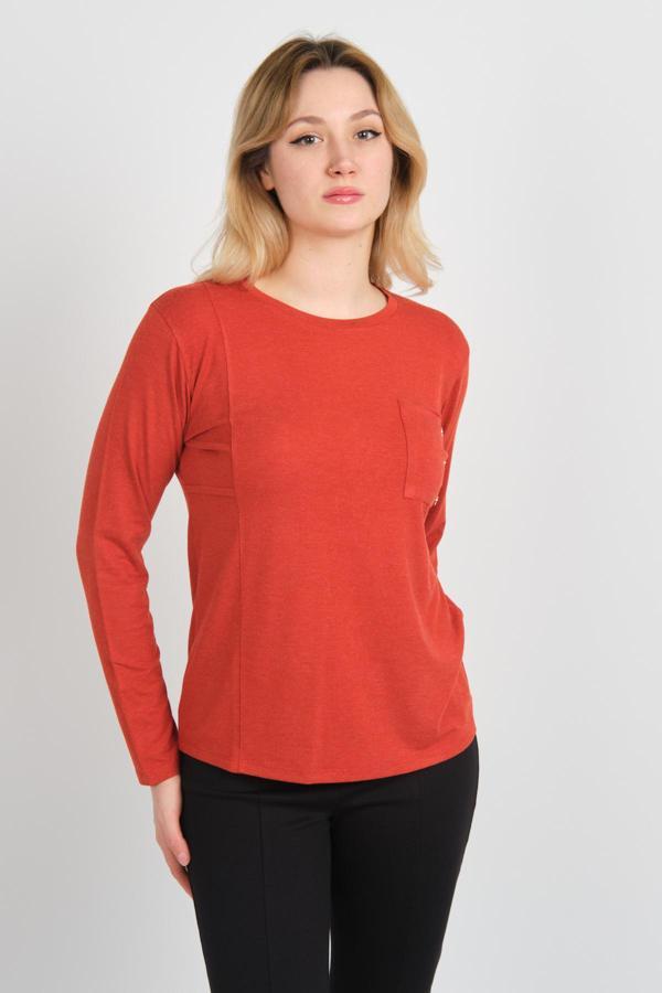 Sistas Kadın Tek Cepli Bisiklet Yaka Uzun Kol Bluz 24525 Kiremit - Image 1