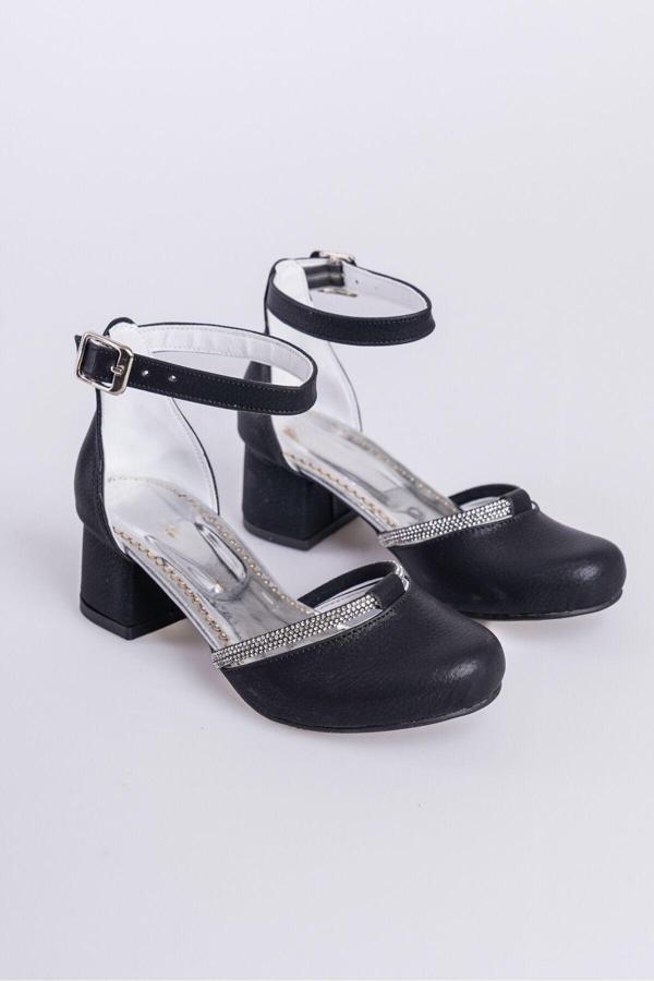 Siyah Taşlı Kız Çocuk Topuklu Ayakkabı, Kız Çocuk Abiye Ayakkabı - Image 1