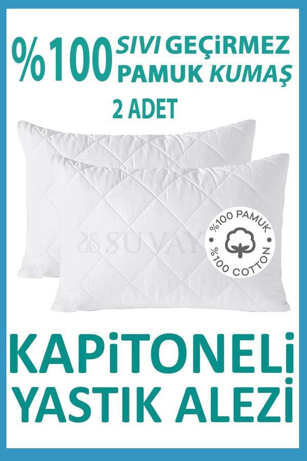 Suvay Sıvı Geçirmez Kapitoneli Yastık Alezi Pamuklu Fermuarlı Terletmeyen Yastık Koruyucu Kılıf - Image 1