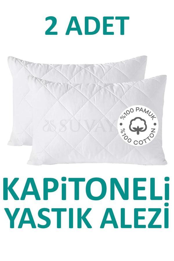 Suvay Kapitoneli Yastık Alezi Pamuklu Fermuarlı Terletmeyen Yastık Koruyucu Kılıf - Image 1