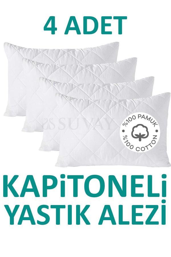 Suvay 4 Adet Kapitoneli Yastık Alezi Pamuklu Fermuarlı Terletmeyen Yastık Koruyucu Kılıf - Image 1