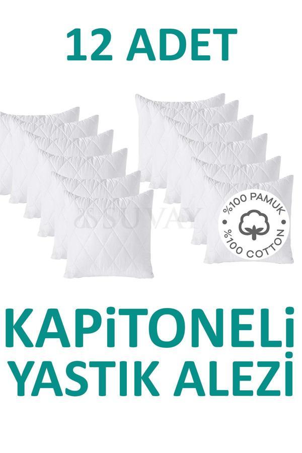 Suvay 12 Adet Kapitoneli Yastık Alezi Pamuklu Fermuarlı Terletmeyen Yastık Koruyucu Kılıf - Image 1