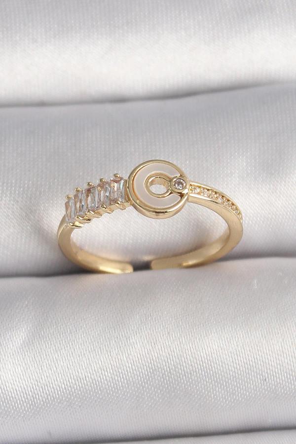 Pirinç Gold Renk Zirkon Taşlı Ayarlanabilir Kadın Yüzük - Image 1