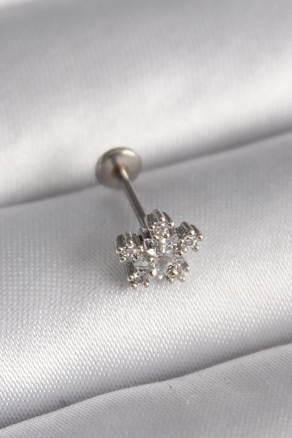 Celira Çelik Gümüş Renk Zirkon Taşlı Yıldız Model Tragus Piercing - Image 1