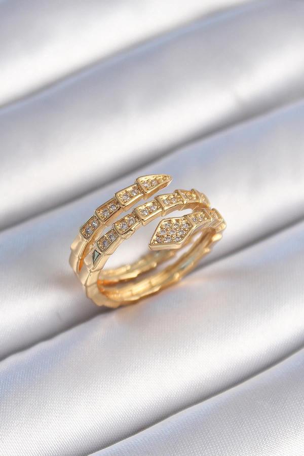 Pirinç Gold Renk Zirkon Taşlı Yılan Model Kadın Yüzük - Image 1