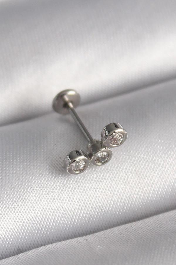 Celira Çelik Gümüş Renk Zirkon Taşlı Tragus Piercing - Image 1