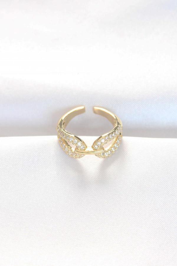 Zirkon Taşlı Gold Renk Ayarlanabilir Yüzük - Image 1