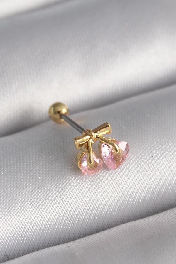 Celira Çelik Gold Renk Pembe Zirkon Taşlı Kalp Tragus Piercing - Image 1