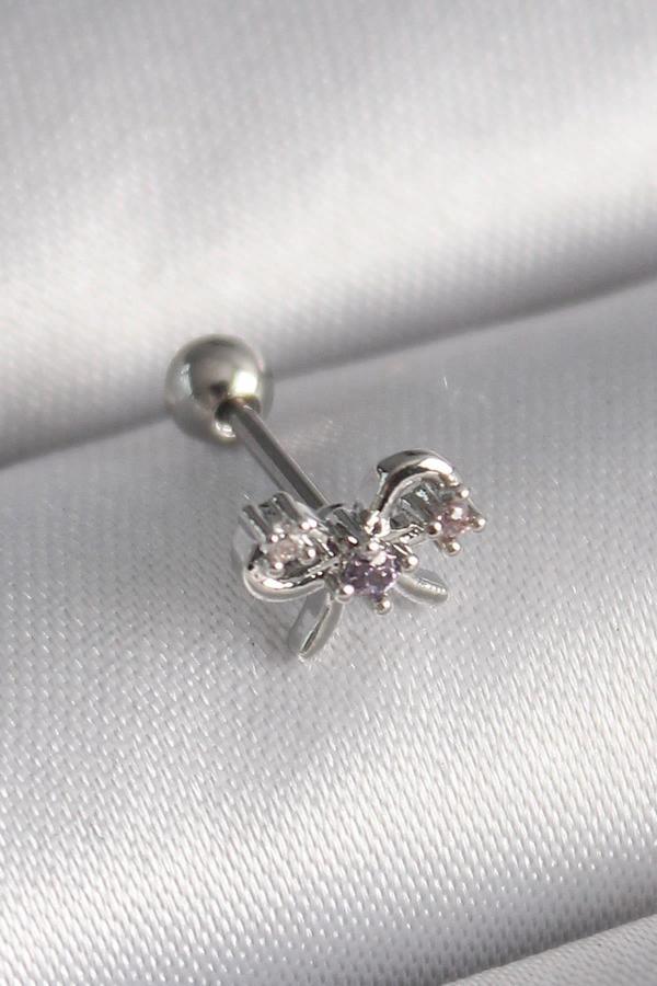 Celira Çelik Gümüş Renk Zirkon Taşlı Kurdele Tragus Piercing - Image 1