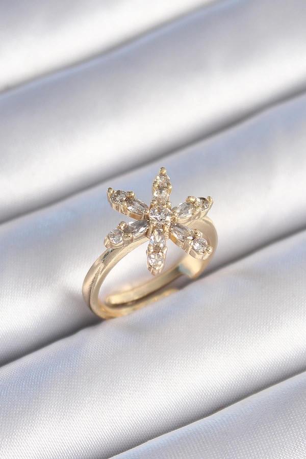 Pirinç Gold Renk Zirkon Taşlı Çiçek Model Kadın Yüzük - Image 1