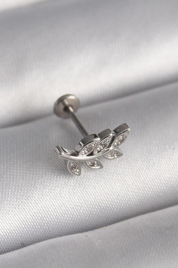 Celira Çelik Gümüş Renk Dal Model Zirkon Taş Detaylı Tragus Piercing - Image 1