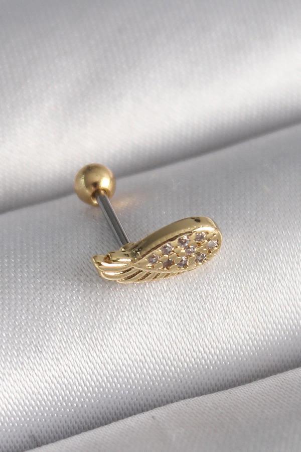 Celira Çelik Gold Renk Zirkon Taşlı Kanat Tragus Piercing - Image 1