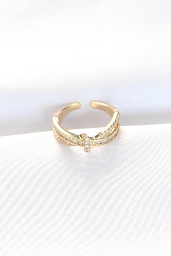 Kıvrım Model Gold Renk Zirkon Taşlı Ayarlanabilir Yüzük - Image 1