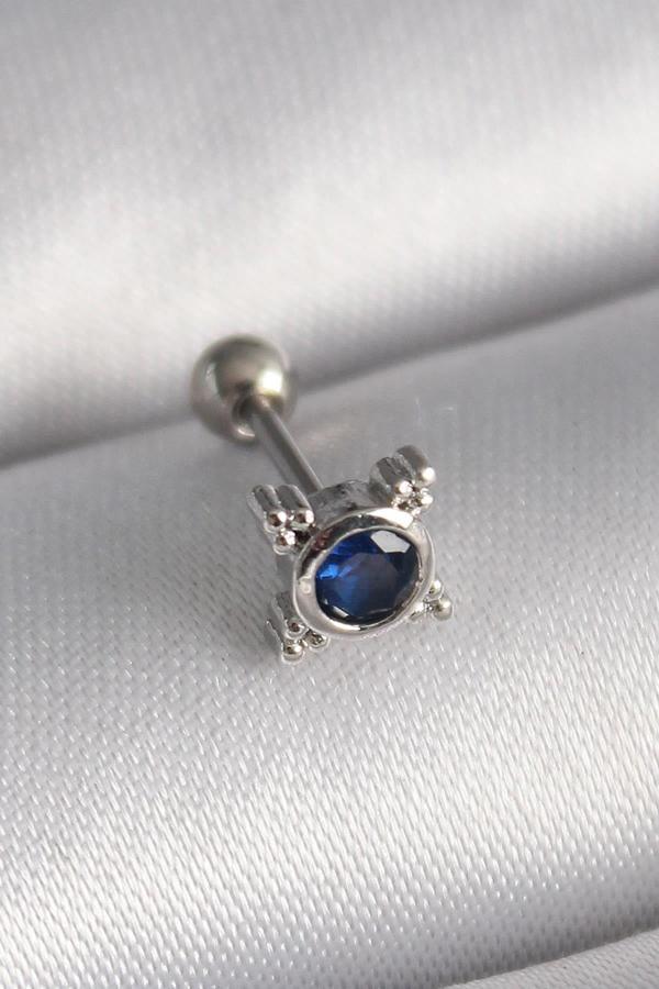 Celira Çelik Gümüş Renk Mavi Zirkon Taşlı Tragus Piercing - Image 1