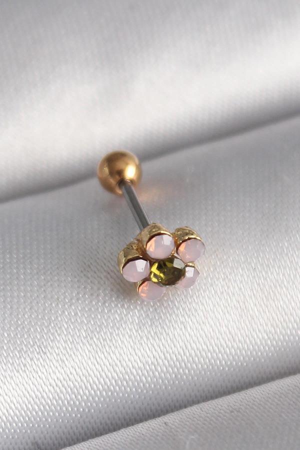 Celira Çelik Gold Renk Zirkon Taşlı Çiçek Tragus Piercing - Image 1