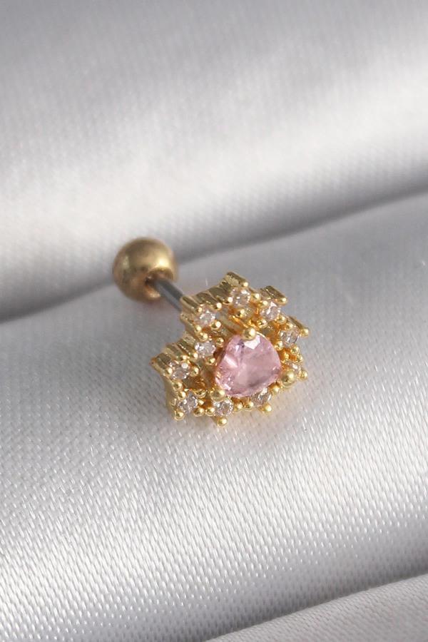 Celira Çelik Gold Renk Zirkon Taşlı Kalp Tragus Piercing - Image 1