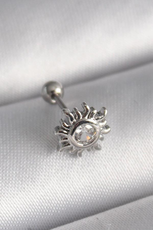 Celira Çelik Gümüş Renk Zirkon Taşlı Güneş Tragus Piercing - Image 1