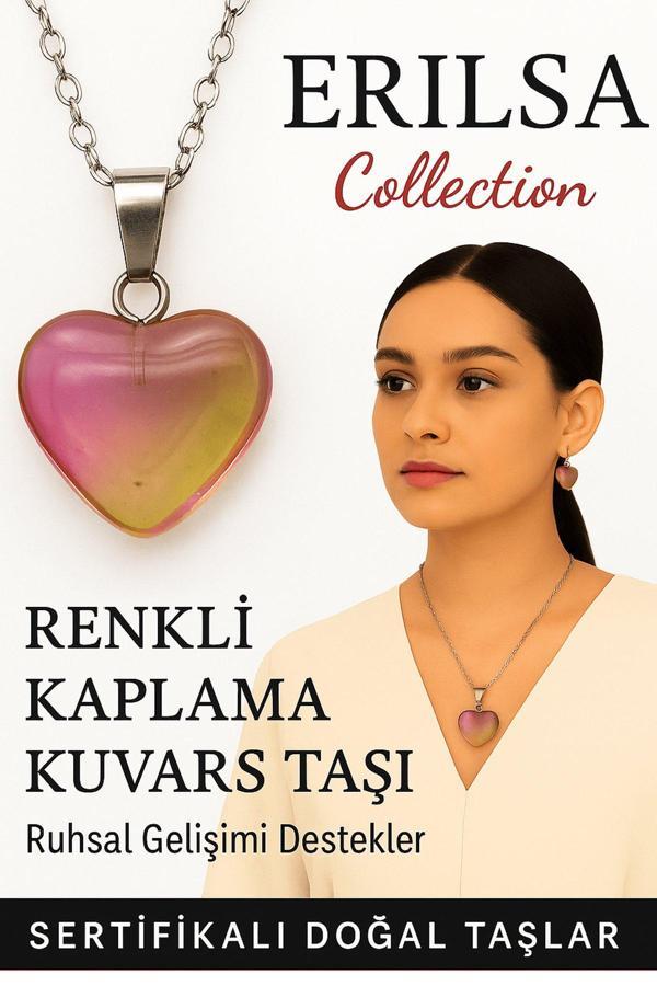 Sertifikalı Renkli Kaplama Kuvars Taşı Kolye (Pembe Sarı) – Şefkat, Neşe ve Ruhsal Canlanma Taşı - Image 1
