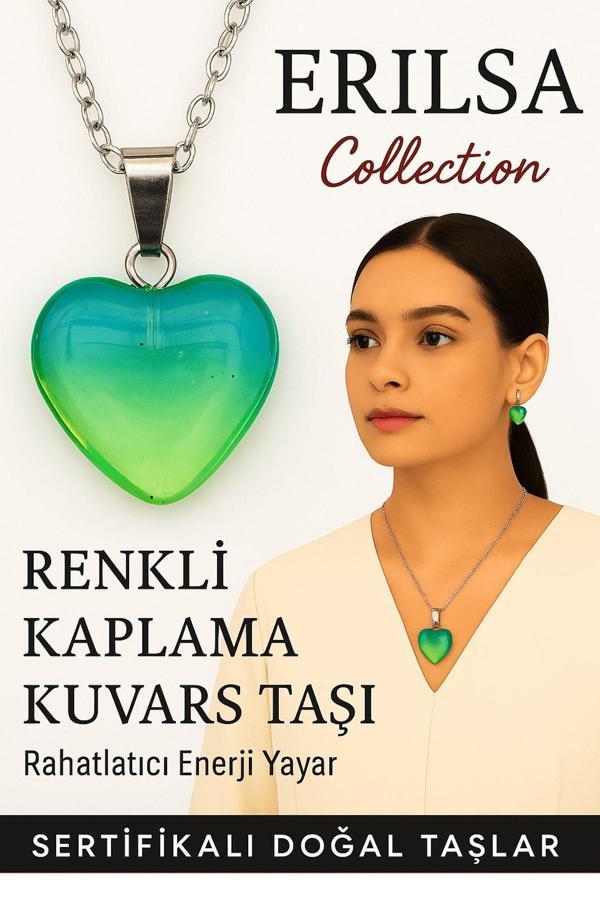 Sertifikalı Renkli Kaplama Kuvars Taşı Kolye (Mavi Yeşil) – Huzur, Denge ve İfade Gücü Taşı - Image 1