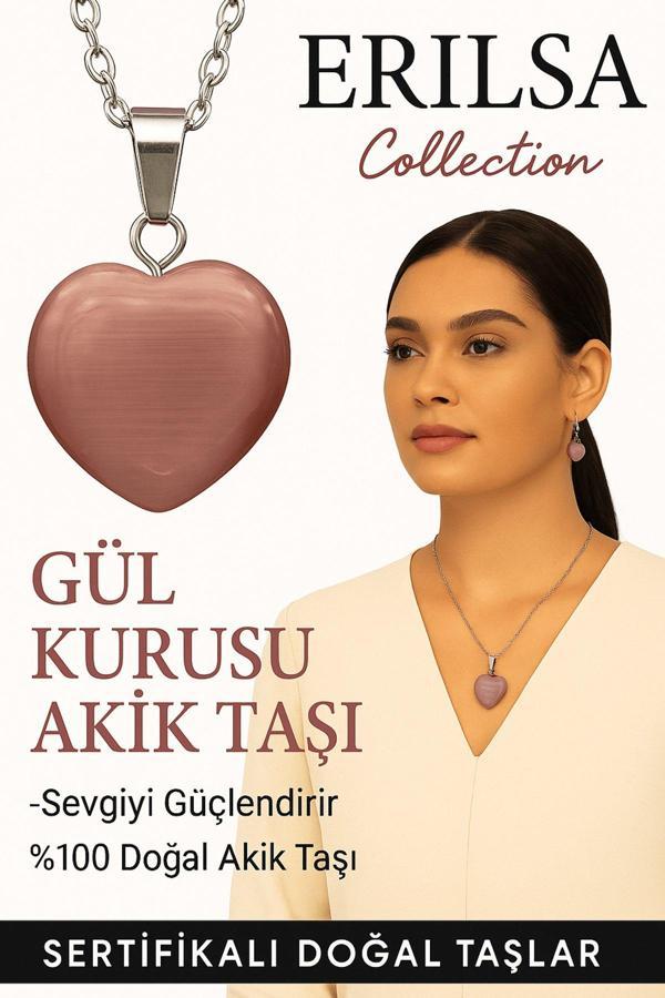 Sertifikalı Kalp Model Gül Kurusu Akik Taşı Kolye – Duygusal Huzur ve İçsel Güç Kaynağı - Image 1