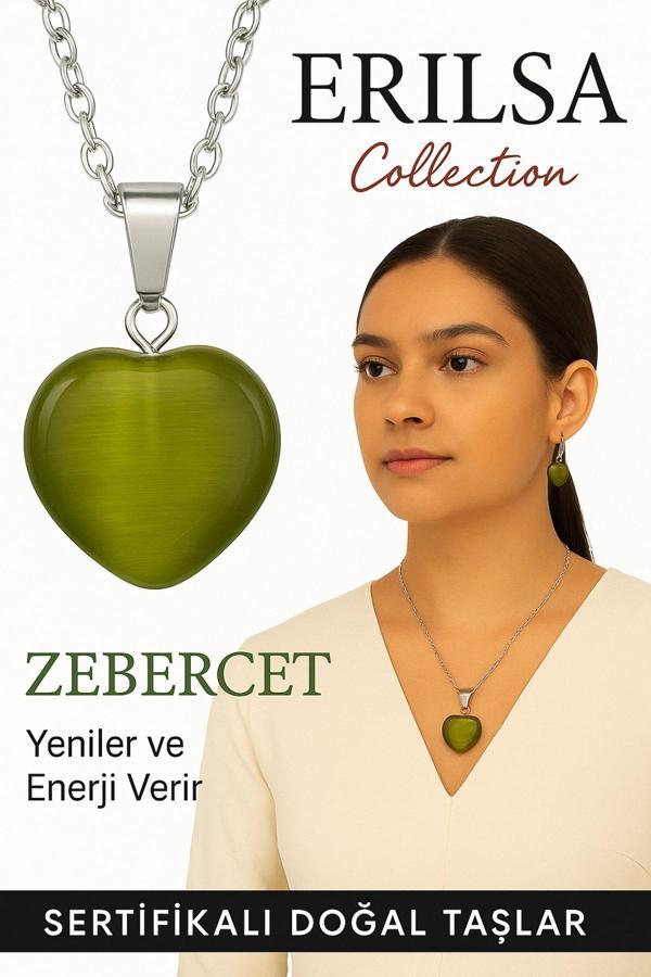 Sertifikalı Kalp Model Zebercet (Peridot) Taşı Kolye – Şans, Arınma ve Kalp Açıcı Enerji - Image 1