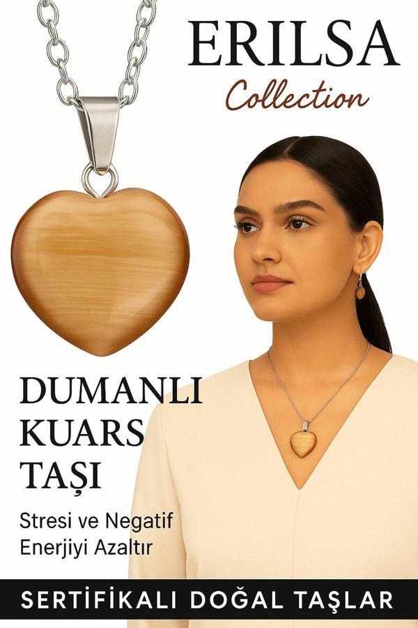 Sertifikalı Kalp Model Dumanlı Kuvars Taşı Kolye – Negatif Enerjiye Karşı Kalkan ve Ruhsal Arınma - Image 1