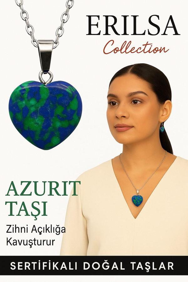 Sertifikalı Kalp Model Azurit Taşı Kolye – Sezgi Gücünü Artırır ve Ruhsal Farkındalık Kazandırır - Image 1