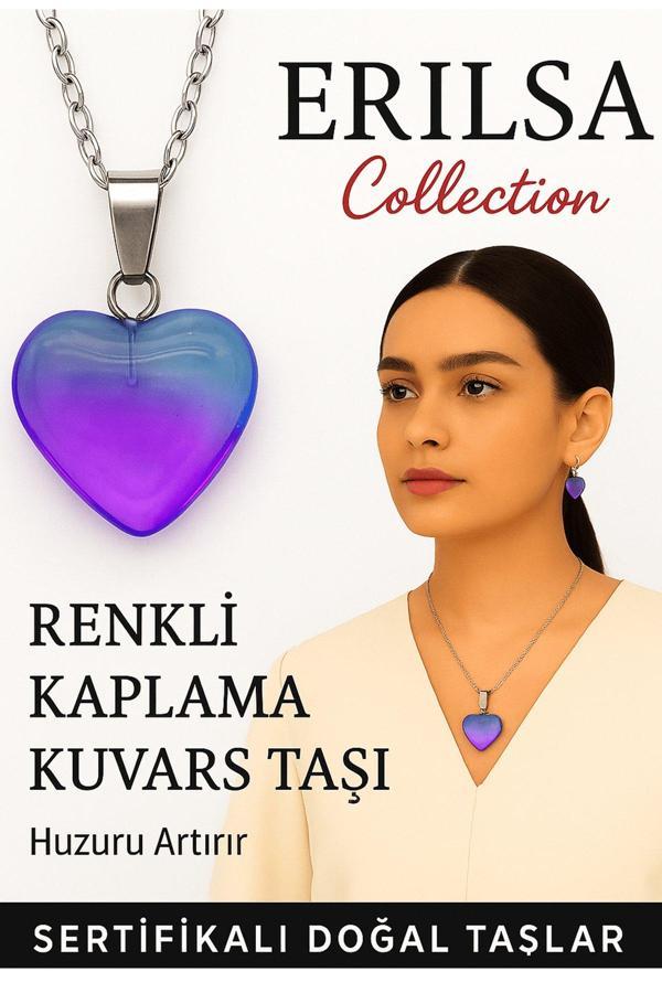 Sertifikalı Renkli Kaplama Kuvars Taşı Kolye (Mavi Mor) – Spiritüel Farkındalık ve İletişim Gücü - Image 1