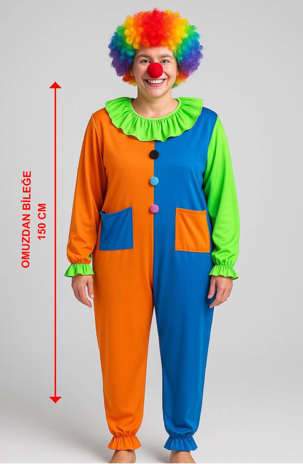 Palyaço Kostüm Seti 150 Cm (peruk + Burun + Kostüm) - Image 1