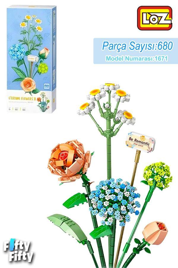 Loz Dekoratif ve Koleksiyonluk Çiçek Buketi  680 Parça Çiçek Modeli Yapım Seti FFLZ-1671 - Image 1