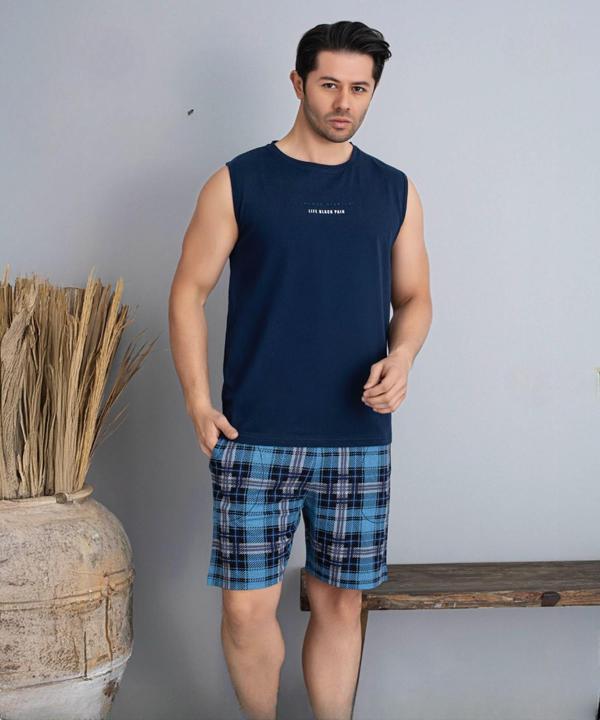 Pijamoni Erkek Bisiklet Yaka Kolsuz Şortlu Pijama Takımı 6185/2 - 1 Adet - Image 1