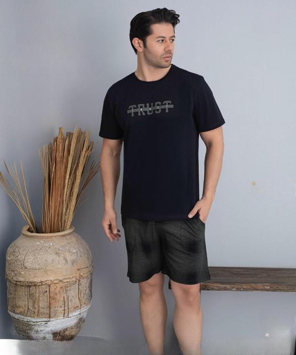Pijamoni Erkek Bisiklet Yaka Kısa Kol Şortlu Pijama Takımı 6175/3 - 1 Adet - Image 1