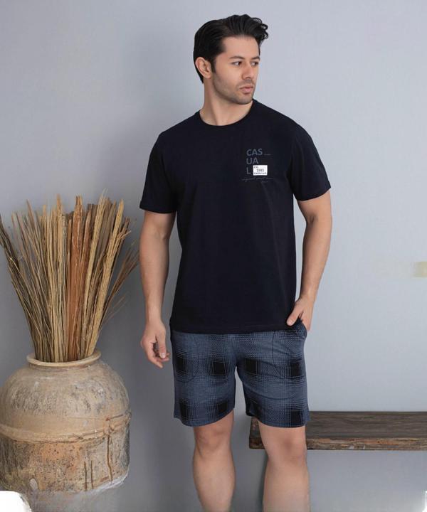Pijamoni Erkek Bisiklet Yaka Kısa Kol Şortlu Pijama Takımı 6175/6 - 1 Adet - Image 1