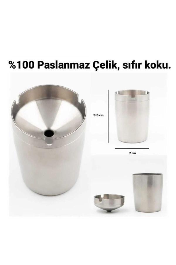 Fiyakalı Paslanmaz Çelik Oto Küllük, 7x9 Cm Kül Tablası,araçiçi Küllük, - Image 1