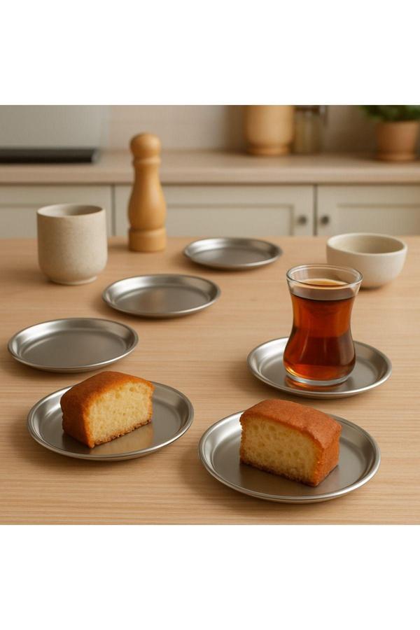 6 Adet 12 cm Gümüş Yuvarlak paslanmaz çelik,lokumluk,ikramlık, pasta servis,Kahve Fincan altlığı - Image 1