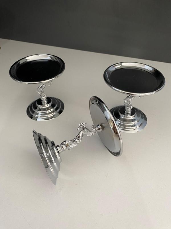 3'lü Atlı Gümüş Lokumluk, Çay ve Kahve Yanı Sunumluk, Metal Şekerlik, Makaronluk - Image 1