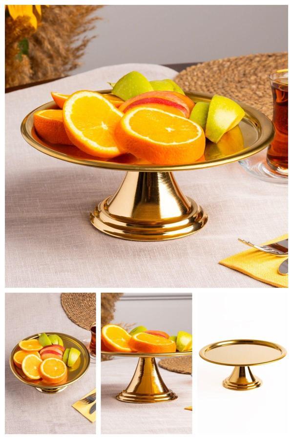 Gold Yuvarlak, Ayaklı Şık Kek, Pasta, Kurabiye ve Tatlı Servis Sunum Standı - Image 1