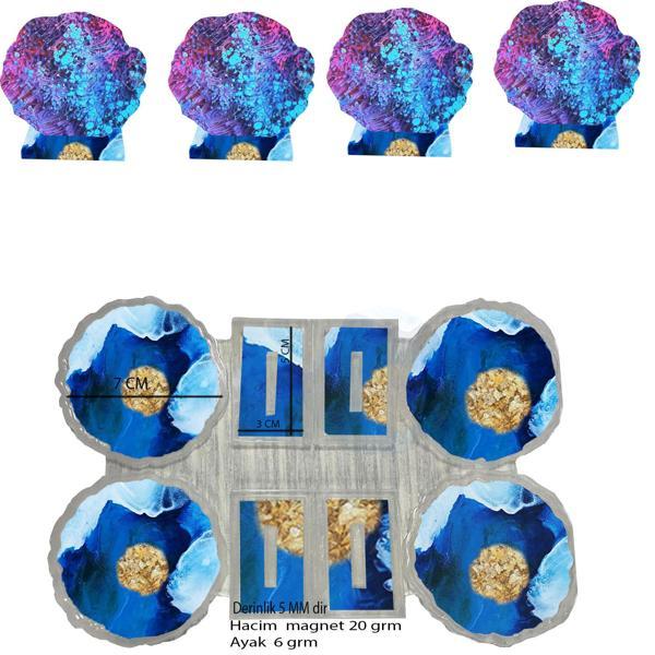 Epoksi  Silikon Kalıp Tırtıklı Kenar Ayaklı Magnet Kalıbı 7 CM  4 Lü - Image 1