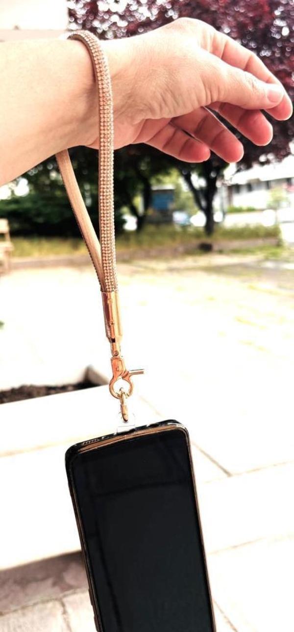 Angel Çanta Aksesuar Taşlı Bej Renk Telefon Bilek Askısı, Telefon Zinciri, Telefon Askısı, Tüm Telefon Kılıfları İçin Uy - Image 1