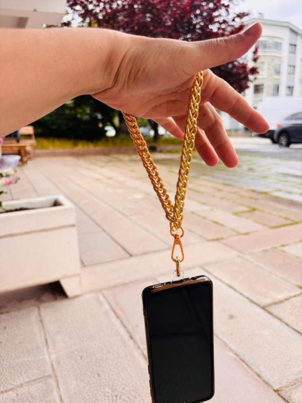 Angel Çanta Aksesuar Light Gold Renk Çift Halkalı Telefon Bilek Askısı, Telefon Zinciri, Telefon Askısı, Tüm Telefon Kıl - Image 1