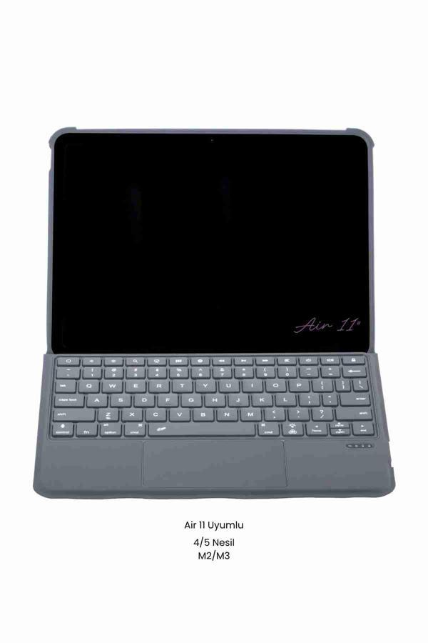 iPad Air 11 Uyumlu 4/5 Nesil M2/M3 Ledli 360° Manyetik Standlı Touchpadli Katanya Klavyeli Kılıf - Image 1