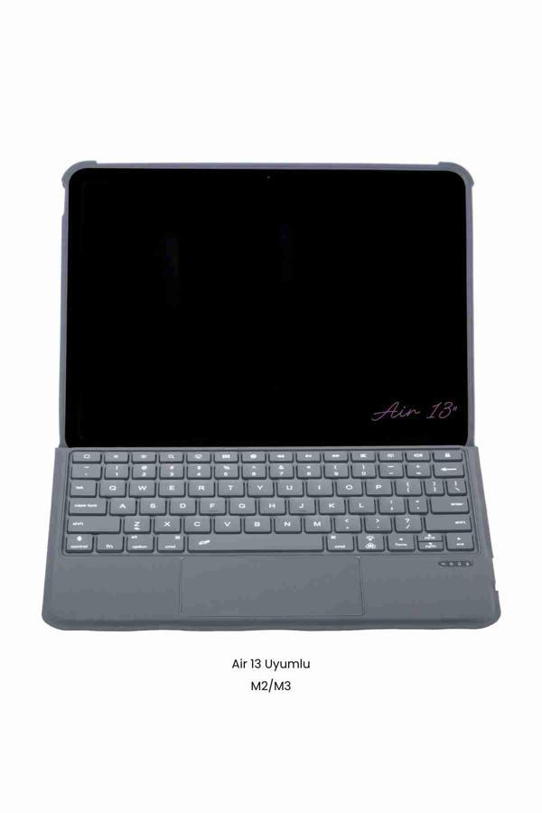 iPad Air 13 Uyumlu M2/M3 Ledli 360° Manyetik Standlı Touchpadli Katanya Klavyeli Tablet Kılıfı - Image 1