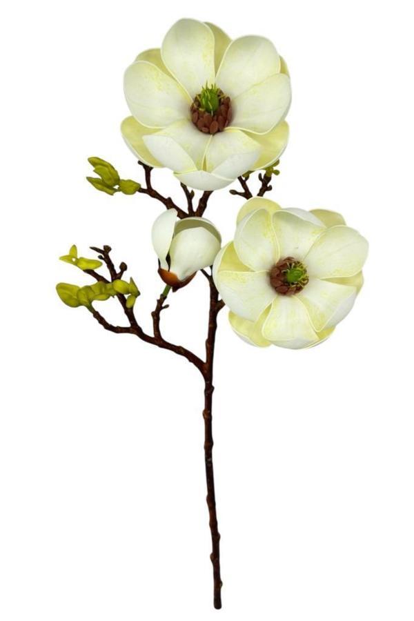 Yapay Çiçek Krem Eva Manolya 2 Çiçek 1 Tomurcuk Uzun Dal Çiçek Flowers 55cm Gerçeksi Doku - Image 1