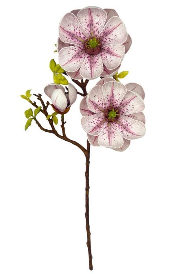 Yapay Çiçek Pembe Açık Eva Manolya 2 Çiçek 1 Tomurcuk Uzun Dal Çiçek Flowers 55cm Gerçeksi Doku - Image 1